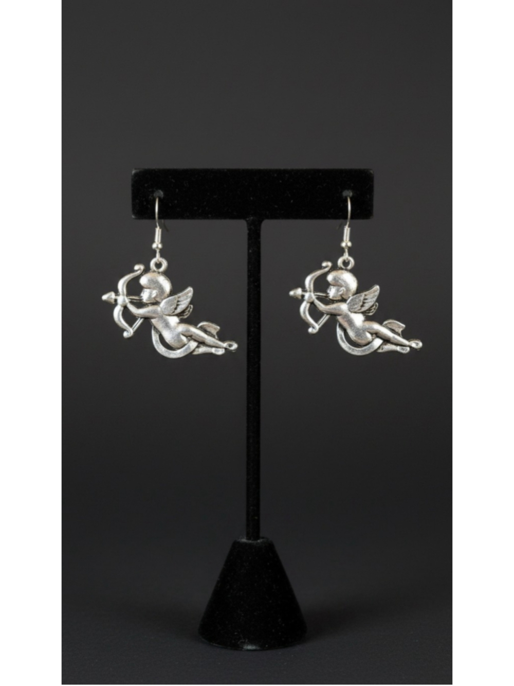 Vintage Silver Tone Cupid Cherub Dangle Earrings